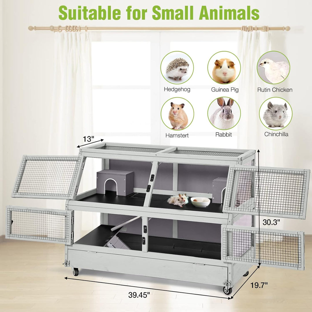 MEDEHOO Guinea Pig Cage Chew Proof Hamster Cage Metal Frame Rat House Small Animal Habitat Critter Nation Cage 2 Levels Double Use Movable AIR58-J-WM