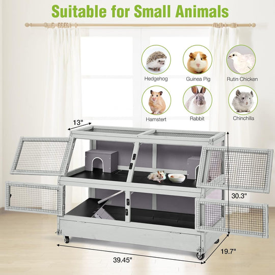 MEDEHOO Guinea Pig Cage Chew Proof Hamster Cage Metal Frame Rat House Small Animal Habitat Critter Nation Cage 2 Levels Double Use Movable AIR58-J-WM