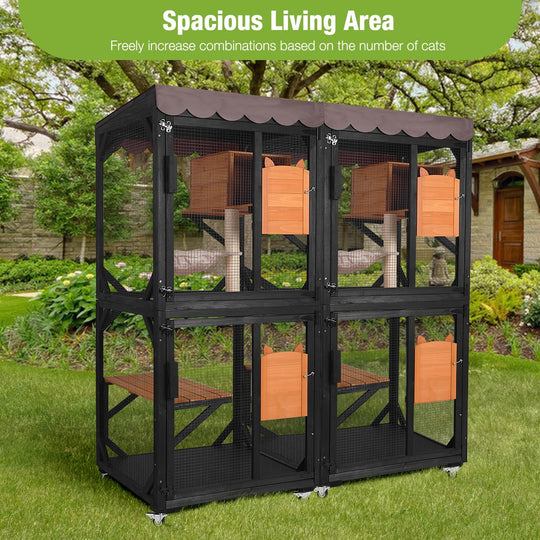 MEDEHOO Catio Outdoor Cat Enclosure on Wheels - Outside Kitty House with Upgraded Resting Box, PVC Layer, and Waterproof Roof - 71.9"