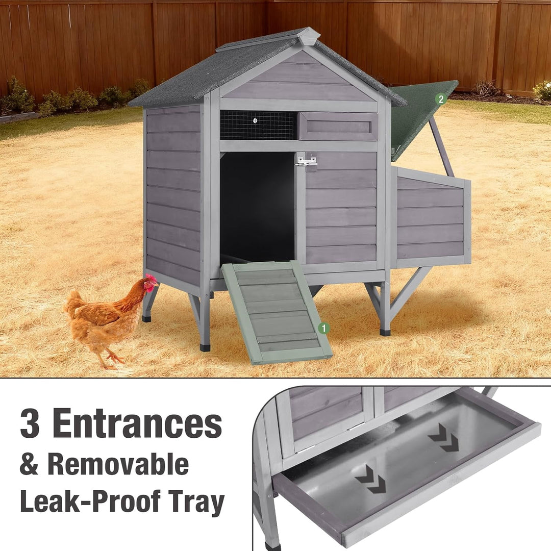 MEDEHOO Small Chicken Coop with 2 Nesting Boxes, Wooden Hen House for 1-2 Chickens, Waterproof Asphalt Roof Poultry Hutch with Wildlife-Proof Latches, Roosting Bar and 4 Ground-Clearing Legs AIR7020-D11-WM