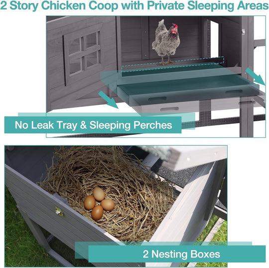 MEDEHOO Chicken Coop, Mobile Chicken House with with Wheels, Outdoor Hen House Poultry Cage with Nesting Box, Leakproof Pull Out Tray and UV-Resistant Roof (Grey) AIR23-D-A111-WM2