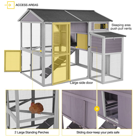 MEDEHOO Wooden Chicken Coop for 8 - 10 Chicken, Extra Large with Nesting Box Gray
