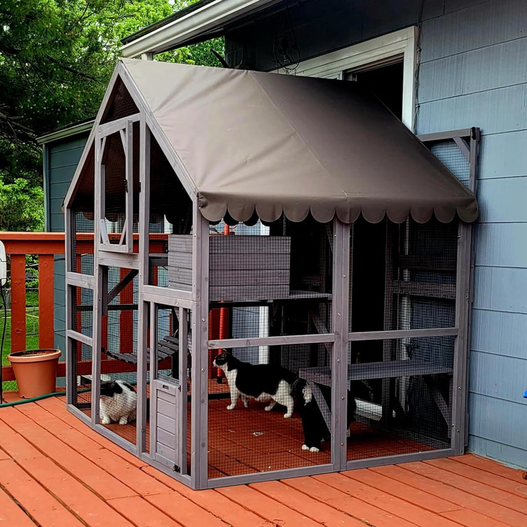 MEDEHOO Cat House Outdoor Catio for Cat Enclosure Large Kitty Shelter with Waterproof Cover, Platforms,55" Kitty Playpen