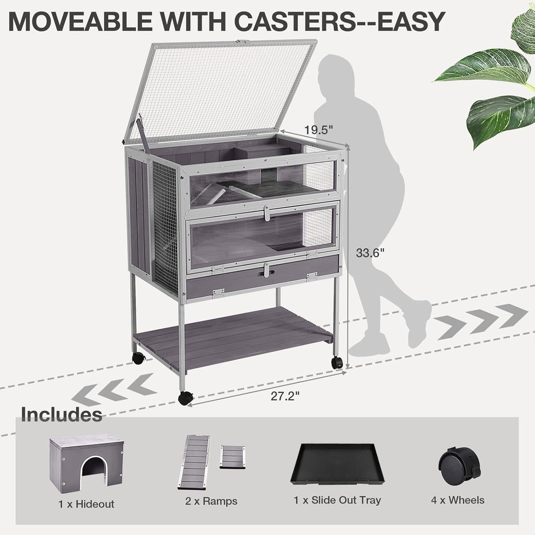 MEDEHOO Guinea Pig Cage, Moveable Metal Frame Hamster Cage Anti-Chewing with Aluminium Alloy Edge, Hideouts, Ramps, Seesaws Chewing Toy, Deeper Pull-Out Leakproof Tray for Indoor Outdoor（White）