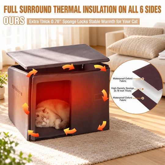 MEDEHOO Outdoor Cat House with Insulated Liner Escape Door Weatherproof Roof Feral Cat Shelter for Winter Outside Brown AIR12-B-IN-ML-WM