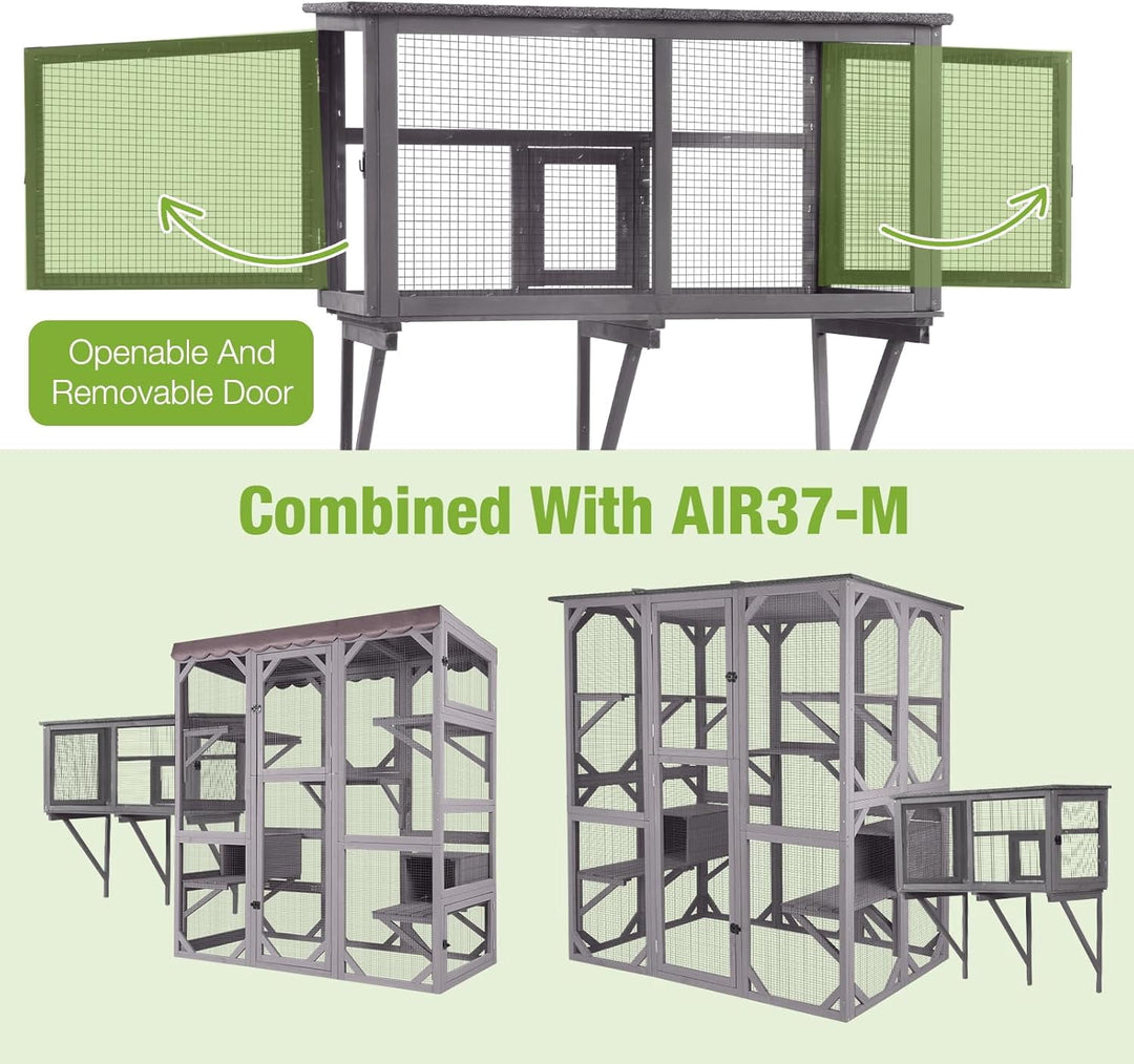MEDEHOO Outdoor Cat Enclosure &amp; Window Perch - High Density Wire Mesh, PVC Back Door, Bug-Proof (39.4" L × 22.8" W × 43.4" H) AIR7016-N-WM