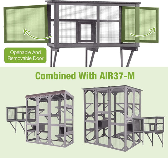 MEDEHOO Outdoor Cat Enclosure &amp; Window Perch - High Density Wire Mesh, PVC Back Door, Bug-Proof (39.4" L × 22.8" W × 43.4" H) AIR7016-N-WM