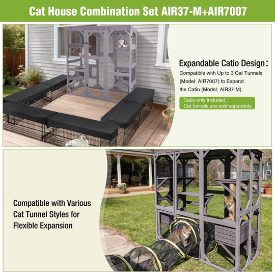MEDEHOO Catio Outdoor Cat Enclosure - 70" Large Wooden Cat House with 5 Platforms, 2 Napping Boxes &amp; Weatherproof Asphalt Roof, Walk-in Kitty Condo for Multiple Cats