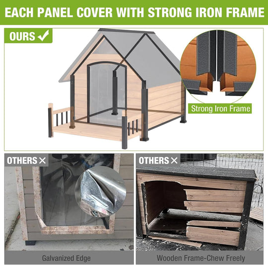 MEDEHOO Dog House Outdoor Heated Dog Kennel with Insulated Liner for Winter Metal Frame Dog House for Small Medium Large Dogs, Waterproof Roof Large AIR80-IN-HP-J-WM