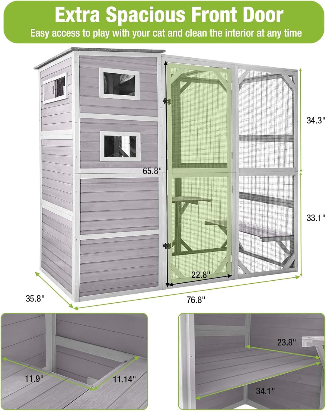 AivituCatio Outdoor Cat Enclosure - 77 Inch Large Cat Kennel Kitten Cage for Multiple Indoor Outdoor Cats Outside Patio, Insulated Feral Cat Shelter with Platforms, Window, Waterproof Roof and Houses