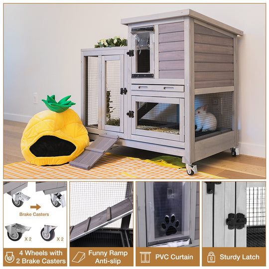 BUTINGLALE Outdoor Rabbit Hutch Bunny House Wooden Indoor Rabbit Cage for Small Animals with Trays AIR10-H-WM