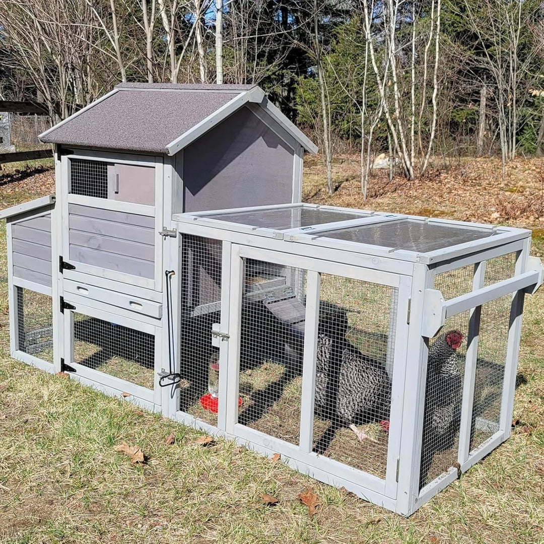 MEDEHOO Chicken Coop 78" Mobile Hen House on Wheeks Outdoor Poultry Cage with Run Duck Coop Waterproof Roof,Large AIR27-JO