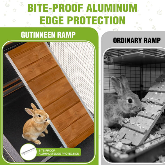MEDEHOO Large Wooden 2-Story Rabbit Hutch for 2-4 Bunnies – Heavy Duty Metal-Framed Rabbit Cage with 6 Smooth-Rolling Wheels, 3 Easy-Clean Pull-Out Trays &amp; 6 Access Doors, Indoor Outdoor (Brown)