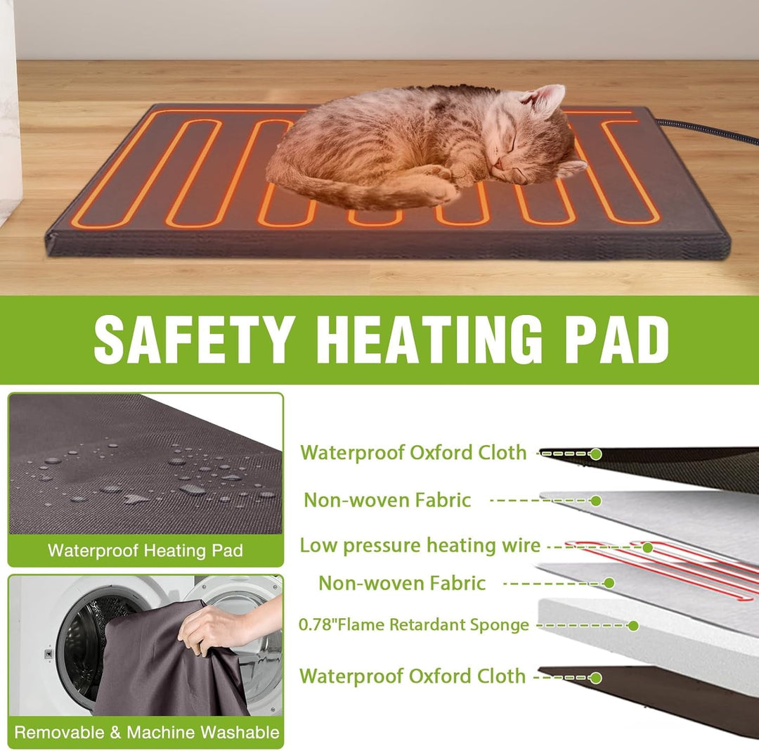 MEDEHOO Heated Outdoor Cat House with Insulated Liner, Weatherproof Winter Shelter with Detachable Heating Pad for Feral Cats and Kittens CT91-IN-HP-2BML