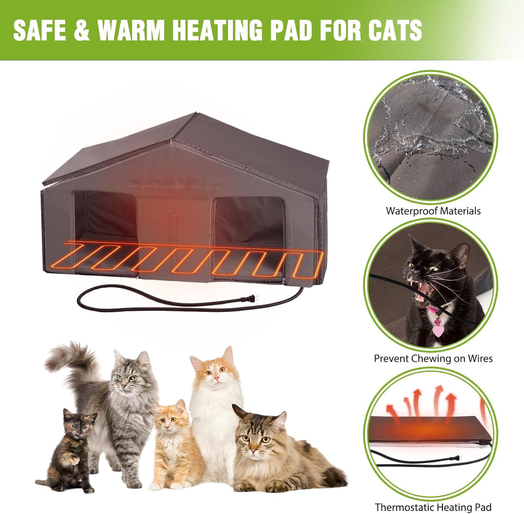 MEDEHOO Heated Cat House for Outside Insulated Feral Cat Shelter Outdoor for Winter, Weatherproof Kitty Condo with Heated Pad Indoor Gray AIR92M-IN-HP-2AML-WM