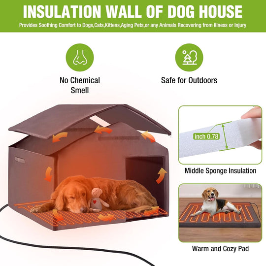 MEDEHOO Heated Dog House Outdoor Large Dog Kennel with Iron Frame, Weatherproof Dog Cage with Insulated Liner for Small &amp; Medium &amp; Large Dogs