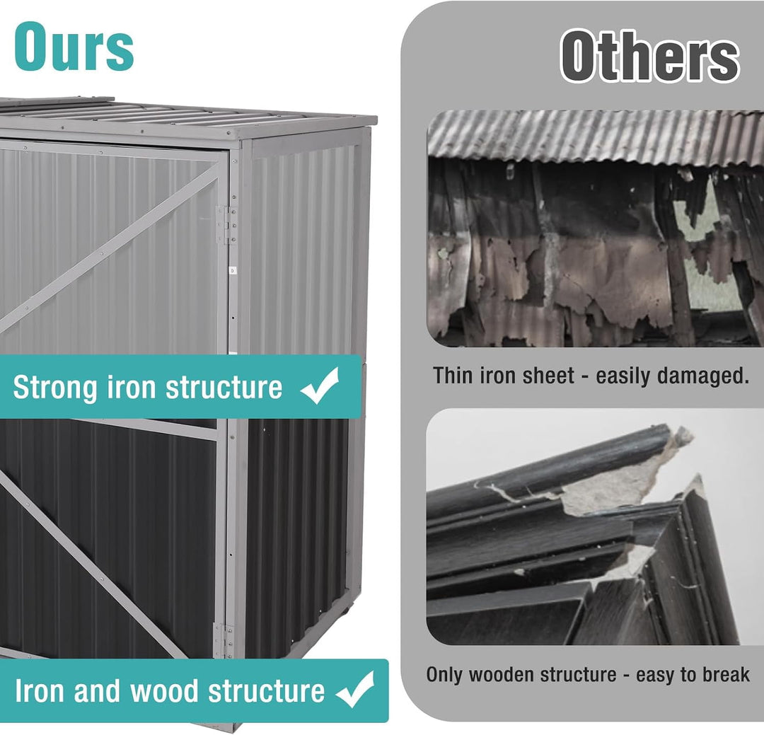 MEDEHOO Outdoor Storage Shed 4.2x2.2FT with Metal Frame &amp; Fir Wood, Weatherproof Resin Garden Shed for Patio Backyard, Horizontal Storage Cabinet with Adjustable Shelves AIR105-G-A11-WM