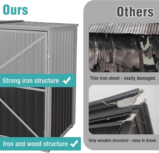 MEDEHOO Outdoor Storage Shed 4.2x2.2FT with Metal Frame &amp; Fir Wood, Weatherproof Resin Garden Shed for Patio Backyard, Horizontal Storage Cabinet with Adjustable Shelves AIR105-G-A11-WM