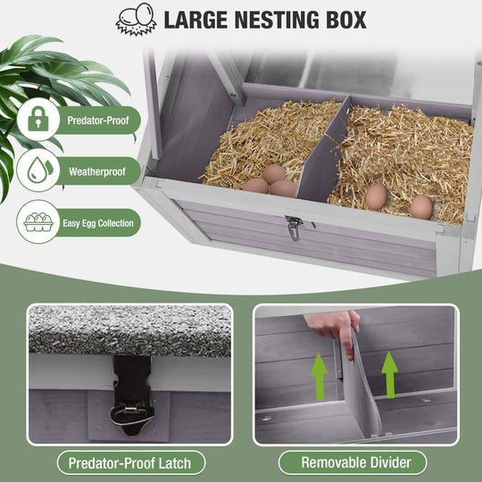 MEDEHOO Large Chicken Coop with Unique Folding Design for 4-6 Chickens - Elevated Outdoor Chicken House Backyard Duck Cage with 2 Nesting Boxes, Easy Clean Pull-Out Tray, Asphalt Roof