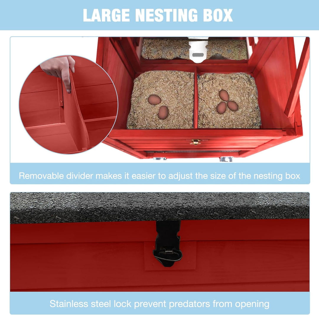 MEDEHOO Chicken Coop Mobile Chicken House on Wheels, Rabbit Hutch Bunny Cage Expandable Wooden Poultry Cage with Large Nesting Box Leakproof Pull-Out Tray,UV-Resistant Roof (Red) KAIR32-R-WM