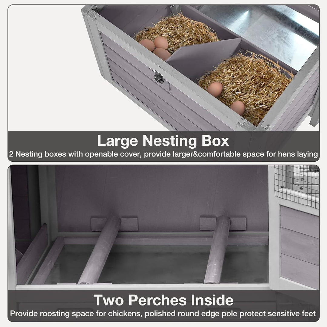 MEDEHOO Chicken Coop with Nesting Box Mobile Chicken House on Wheels Outdoor, Weatherproof Hen House with Wheels &amp; Leakproof Pull-on Tray (Grey) AIR72-E-WM