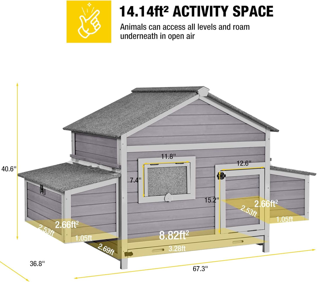 MEDEHOO Chicken Coop with Two Large Nesting Boxes Wooden Hen House Outdoor Poultry Cage Duck Coop Weatherproof