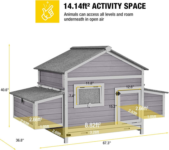 MEDEHOO Chicken Coop with Two Large Nesting Boxes Wooden Hen House Outdoor Poultry Cage Duck Coop Weatherproof