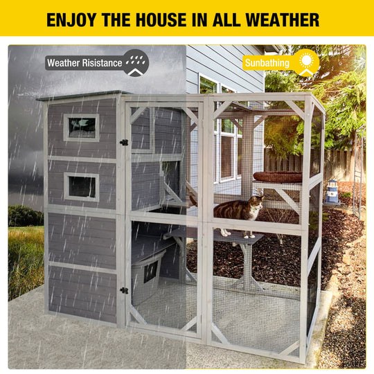 MEDEHOO Extra Large Cat Catio 4 Tiers Cat Enclosures House for Outdoor Indoor Cats, 70" H 77" L AIR54-Walmart