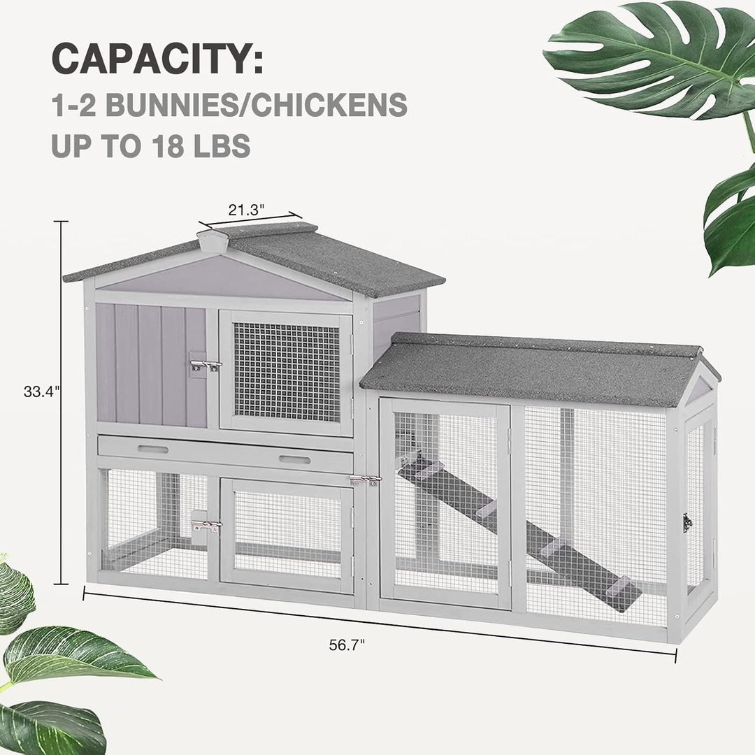 MEDEHOO Chicken Coop Hen House with Run Outdoor Rabbit Cage Indoor Bunny Hutch with Waterproof Roof Poultry Cage,Rabbit Hutch with No Leakage Pull Out Tray Gray AIR02-00J-WM