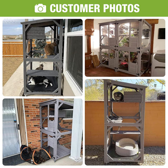 MEDEHOO Cat House Outdoor Catio Cat Enclosure Wheels Large Movable Cat Cages Indoor for Mulitiple Cats with Tarp Roof,Platforms,Resting Box 70.9" AIR22-002J