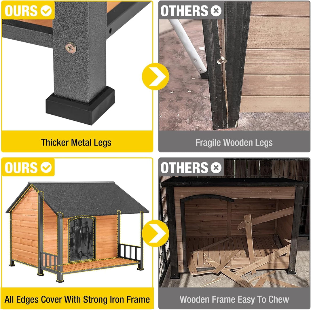 MEDEHOO Dog House Outdoor 47.2" L Upgraded with Metal Frame Large Dog Kennel for Medium to Large Dogs Weatherproof,Removable Floors,Raised Feet AIR7010-WM