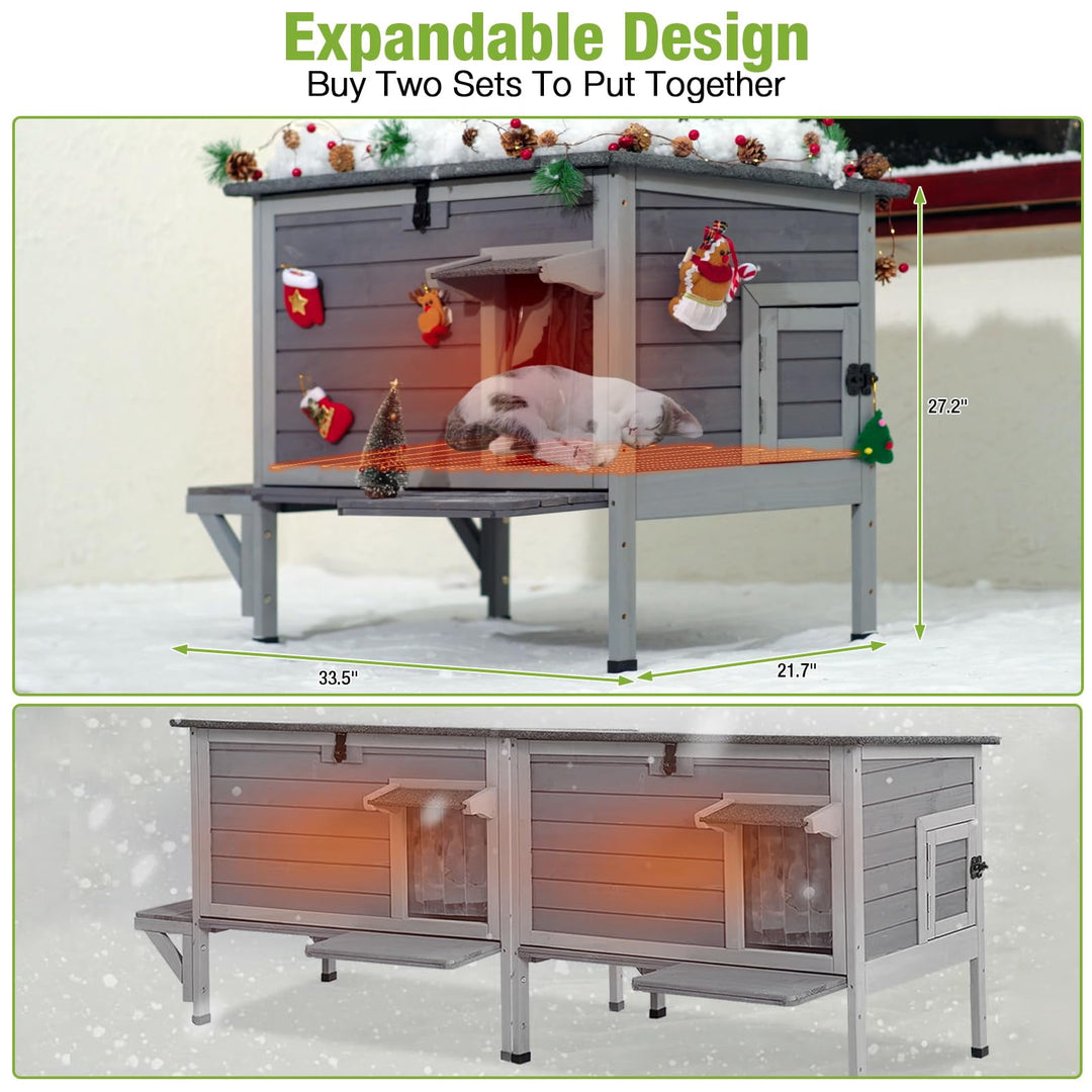 MEDEHOO Heated Cat House for Outside Outdoor Cat House Insulated Weatherproof Feral Cat Shelter with Heater and Insulated Liner
