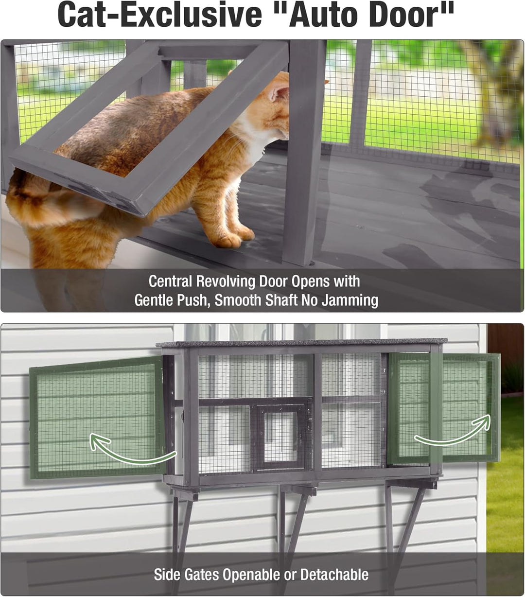 MEDEHOO Cat Window Box, Window Catio Outdoor Cat Enclosure - Weatherproof &amp; UV-Resistant Wooden Catio with 360° Unobstructed View, Mosquito-Proof Design