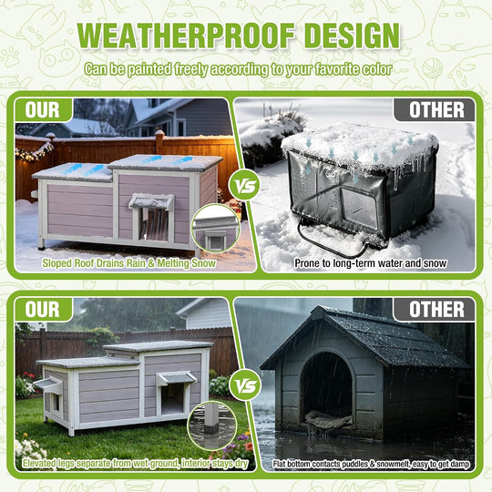 MEDEHOO 39.1" Cat House Outdoor Feral Cat Shelter Weatherproof Cat Condo for Winter 2 Rooms