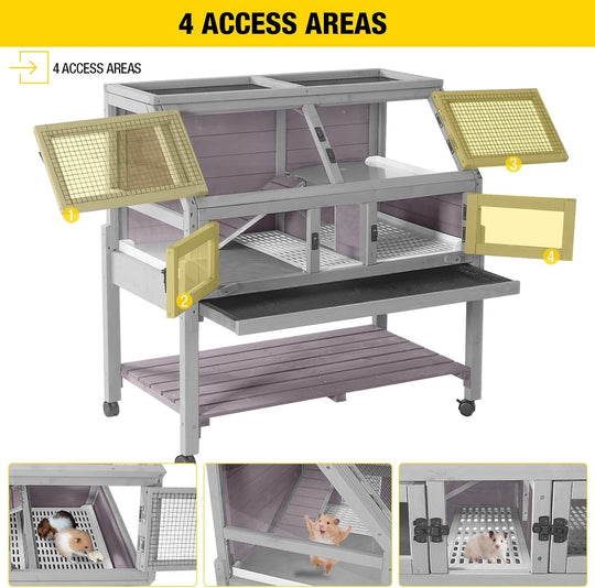 MEDEHOO Large Guinea Pig Cage with 4 Support Feet &amp; Wheels, Anti-Chew Small Animal Cage for Hamsters, Rats, Chinchillas, Includes Deep Leakproof Tray AIR62-H-WM