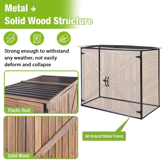 MEDEHOO Outdoor Storage Shed with Metal Frame, Weatherproof  Garden Trash Can Storage Cabinet with Adjustable Shelves &amp; Removable Floor for Garbage, Gardening Tools &amp; Accessories