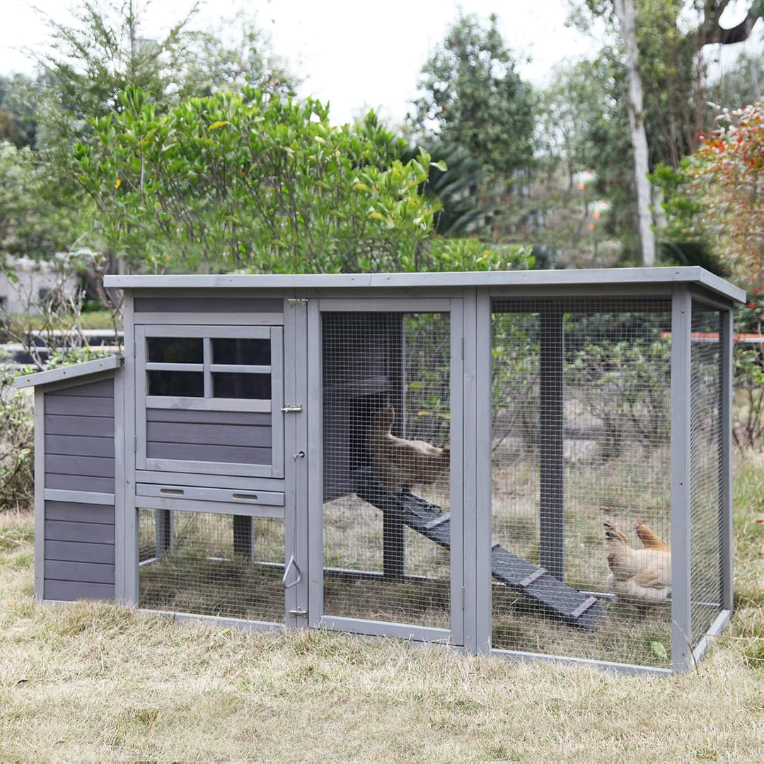 MEDEHOO Chicken Coop with Wheels Portable Hen House for 4-6 Chickens 78.4" with Large Run, Nesting Box, Metal Tray AIR31-N