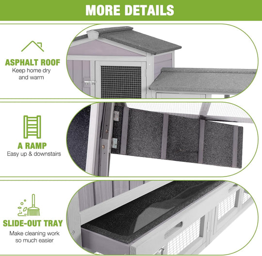 Chicken Coop Hen House with Run Outdoor Rabbit Cage Indoor Bunny Hutch with Waterproof Roof Poultry Cage AIR02-H-2-WM2