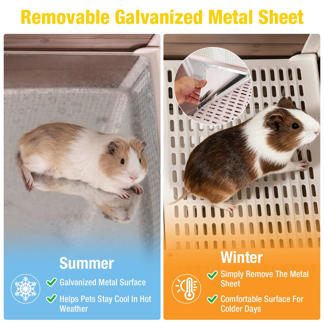 MEDEHOO Guinea Pig Cage with Wooden Stand Large Hamster Cage with Anti Chew Ramp, Hideout, Platform, Pull Out Tray (Brown, L) AIR53-WZ-D11-WM