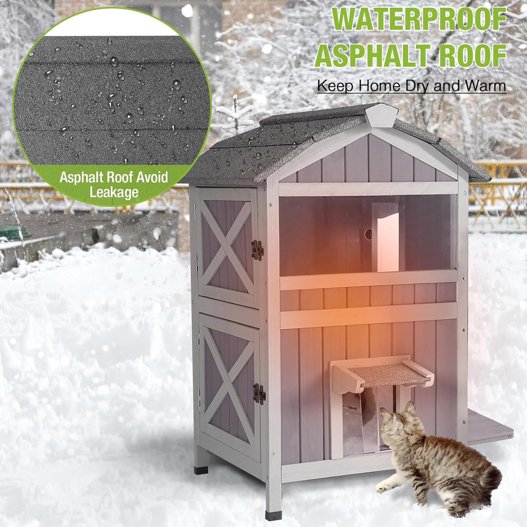 MEDEHOO Outdoor Cat House for Winter Feral Kitty Shelter with Escape Door,2 Stroy AIR94-J