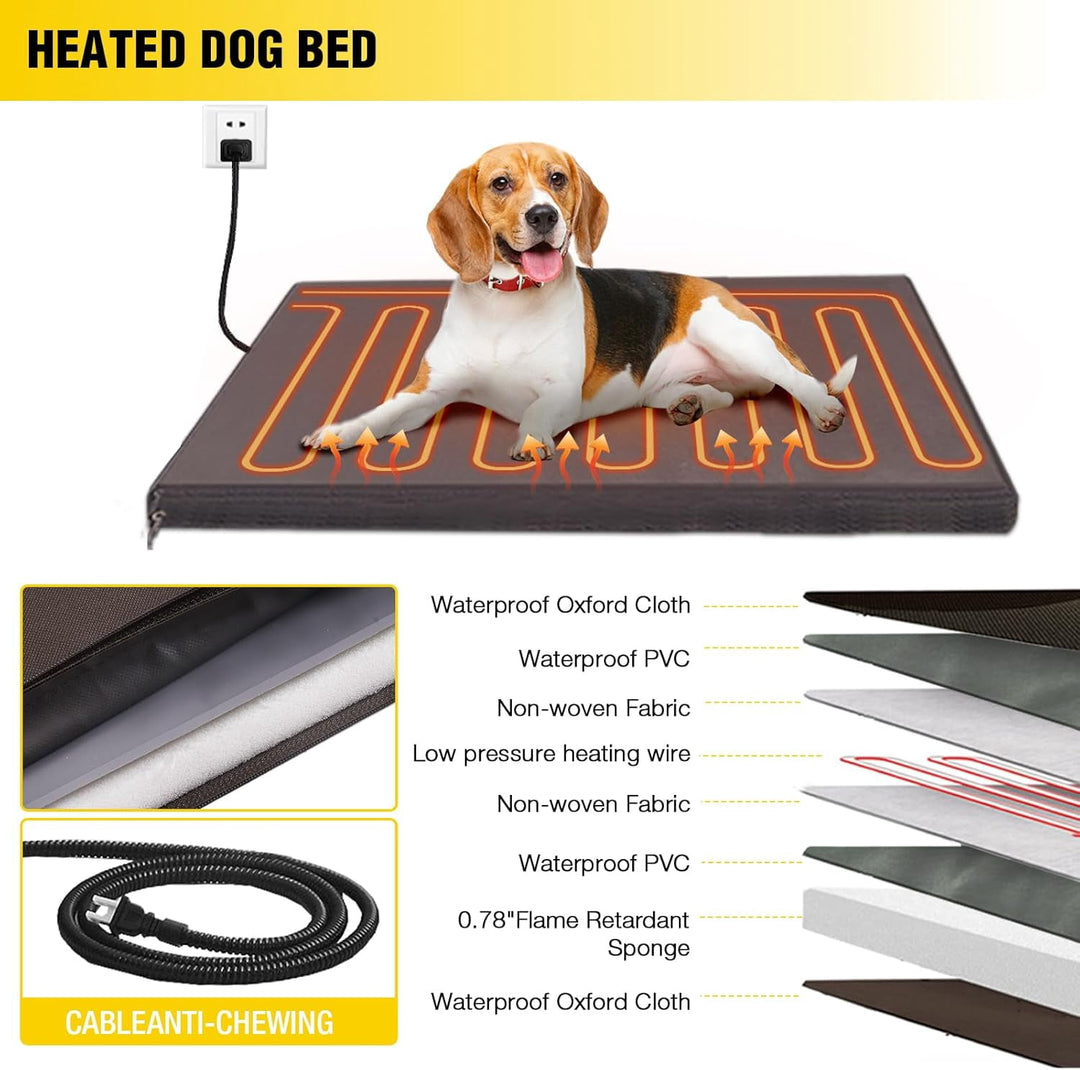 MEDEHOO Heated Dog House with Insulated Liner Wooden Anti-Chewing Metal Frame Dog Kennel