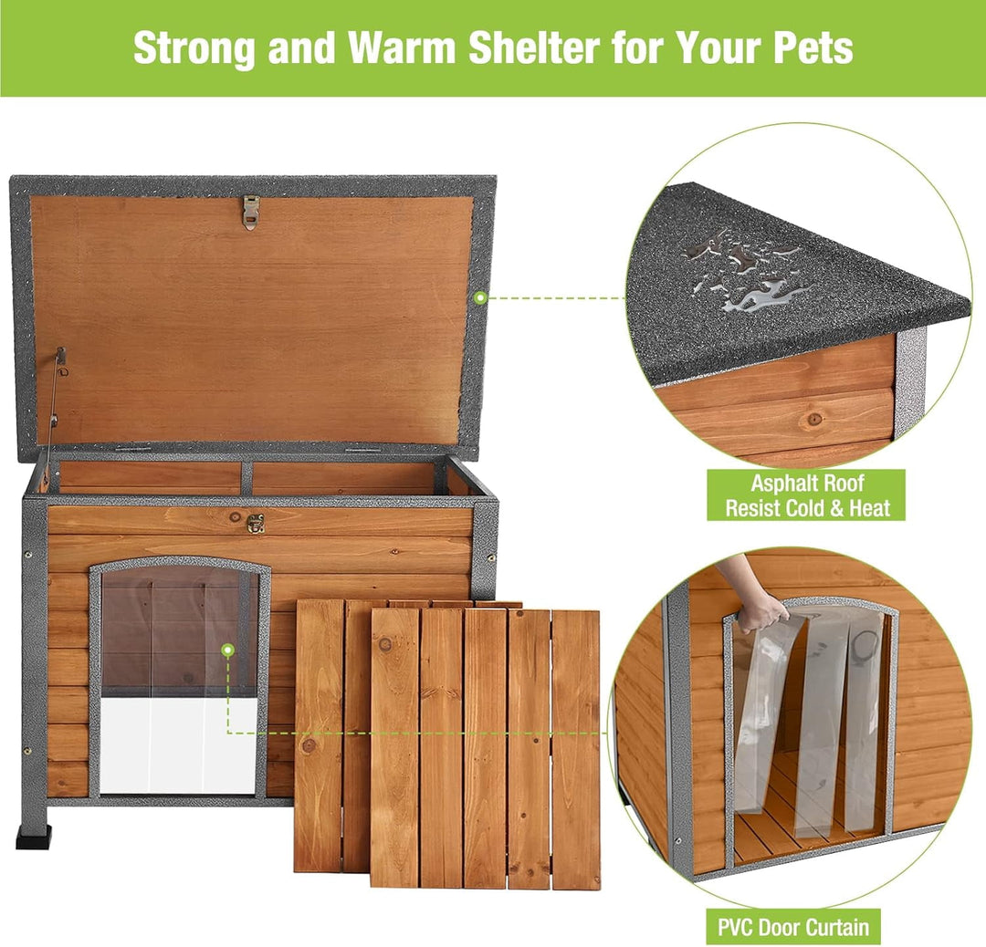 MEDEHOO Chew Proof Dog House with Metal Iron Frame Outdoor Dog Kennel for Small Medium Large Indoor Dog Cage (43.3" L,Brown Color)