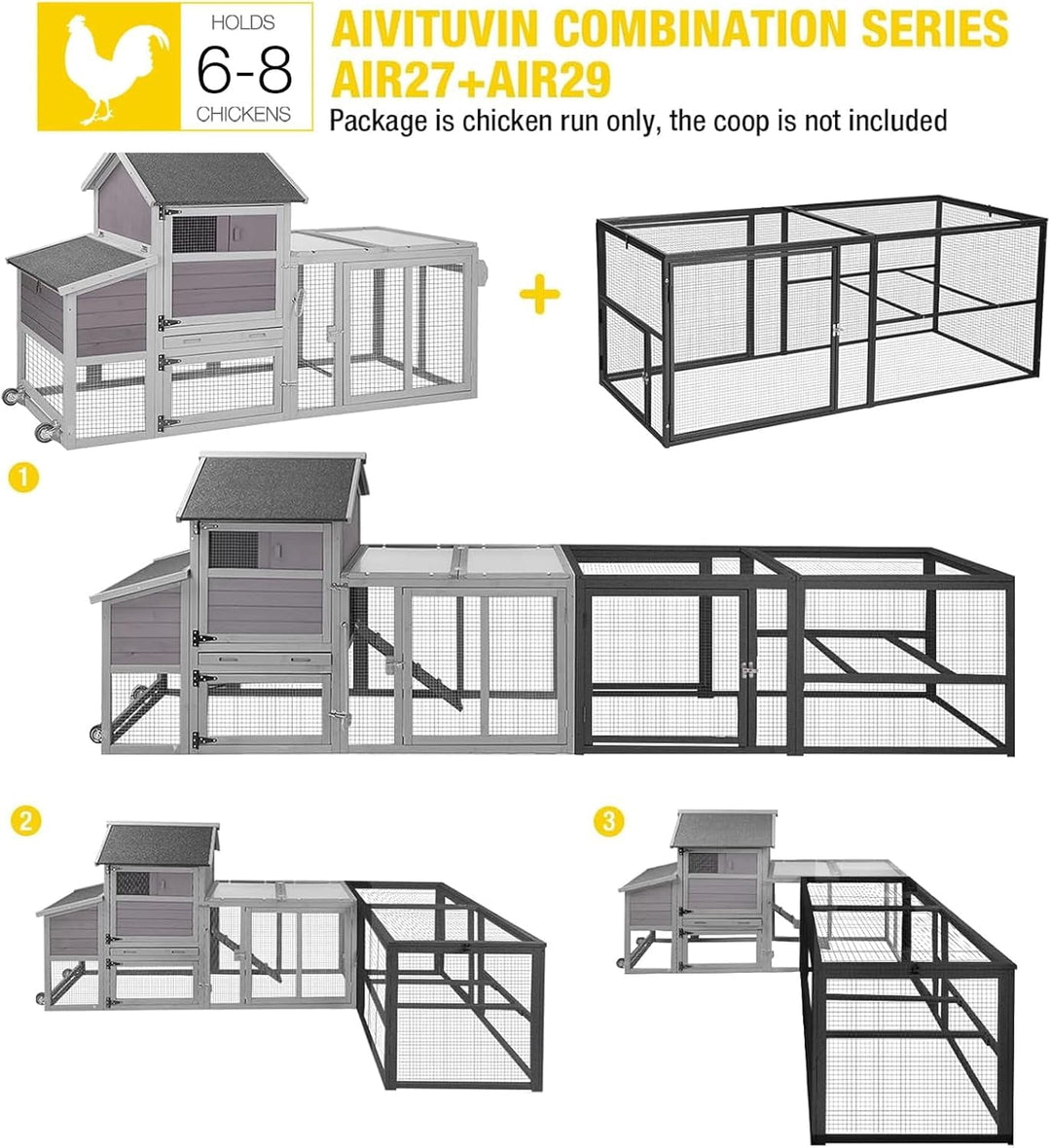 MEDEHOO Expandable Mobile Chicken Coop with Wheels for 4–6 Chickens, Reinforced Nesting Box, Full-Cover UV Roof, Weatherproof Outdoor Hen &amp; Duck House with Metal Tray, 77" L x 33.3" W x 46.5" H NAIR27-WM