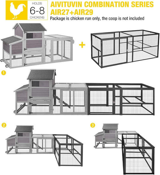 MEDEHOO Expandable Mobile Chicken Coop with Wheels for 4–6 Chickens, Reinforced Nesting Box, Full-Cover UV Roof, Weatherproof Outdoor Hen &amp; Duck House with Metal Tray, 77" L x 33.3" W x 46.5" H NAIR27-WM