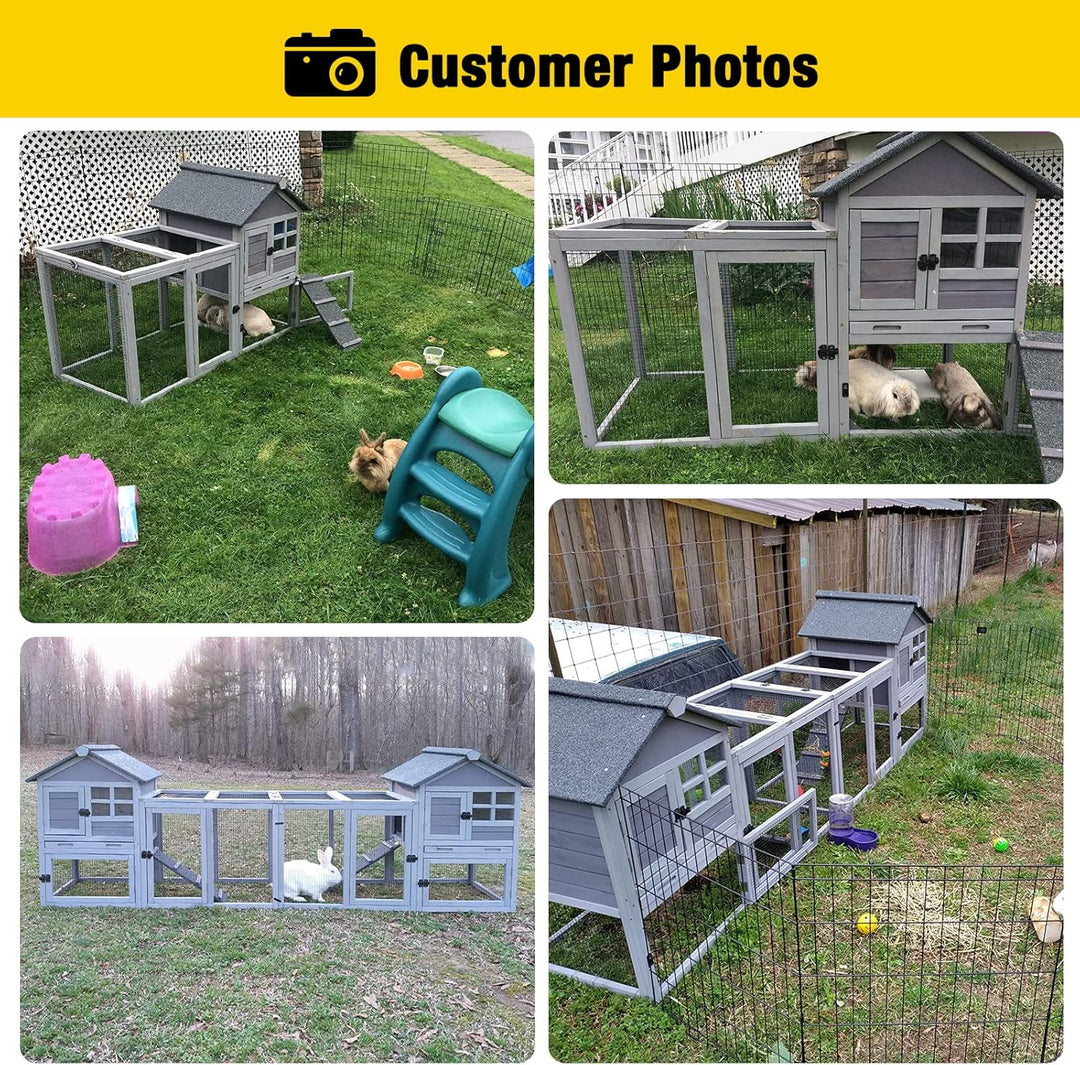 MEDEHOO Rabbit Hutch Indoor Outdoor Bunny Cage Rabbit cage with Run, Deeper No Leak Tray, Weatherproof