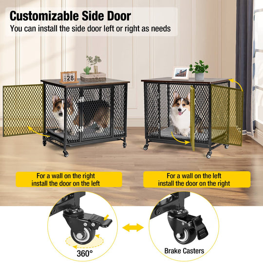MEDEHOO Dog Crate Furniture Wooden Dog House with Cushion, Tray for Small Medium Large Dogs