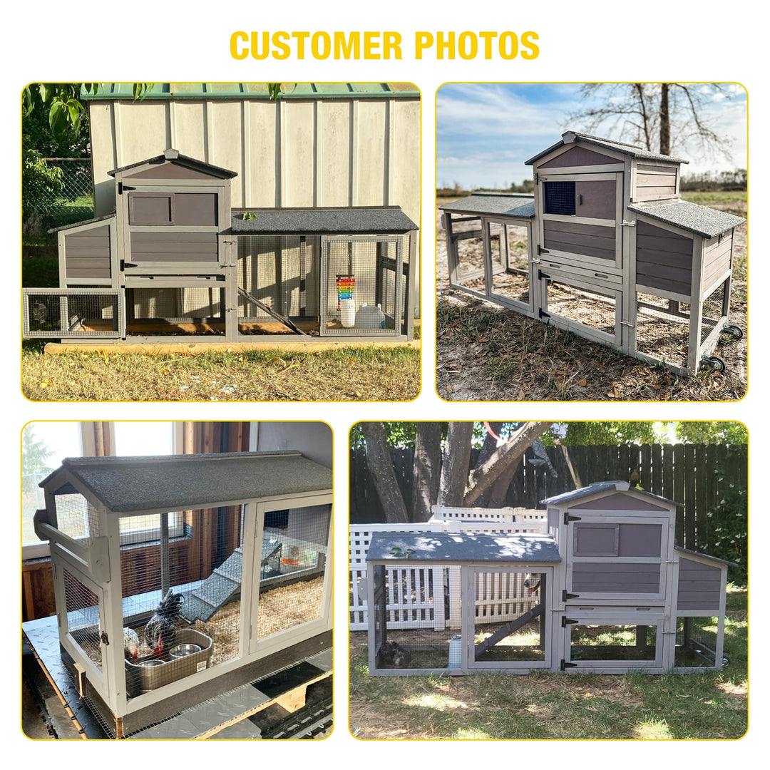 MEDEHOO Large Chicken Coop on Wheels, Wooden Hen House for 2-3 Chickens, Poultry Cage with Nesting Box and Asphalt Roof AIR61-WM