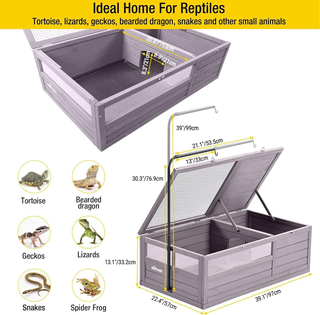 MEDEHOO Tortoise House Wooden Tortoise Enclosures, Indoor Tortoise Habitat Outdoor Reptile Cage -Upgrade Version