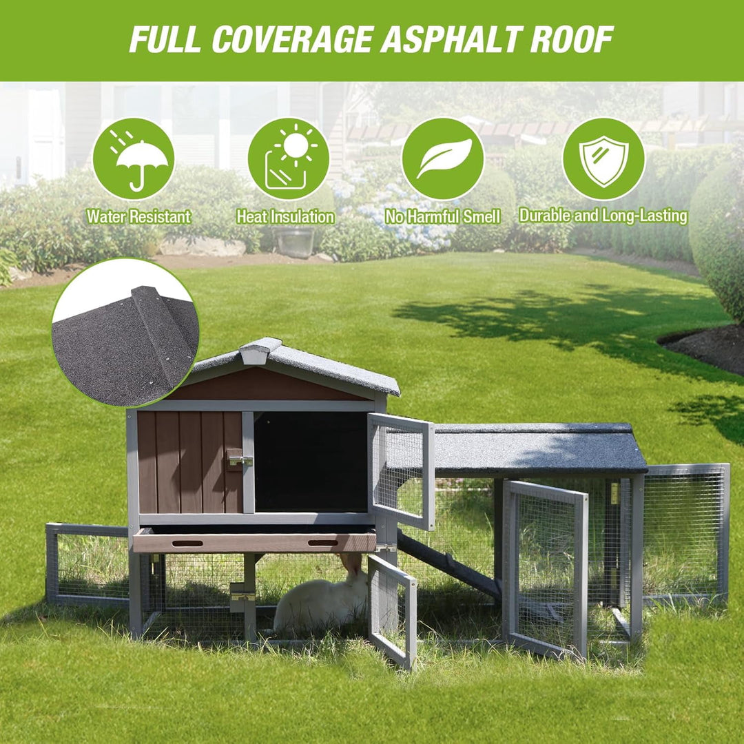 MEDEHOO Outdoor Rabbit Hutch with No-Leak Plastic Tray, Expandable Chicken Coop, Large Run Space for Bunny, Guinea Pig, Duck, and Small Animals AIR02-B-G11-WM
