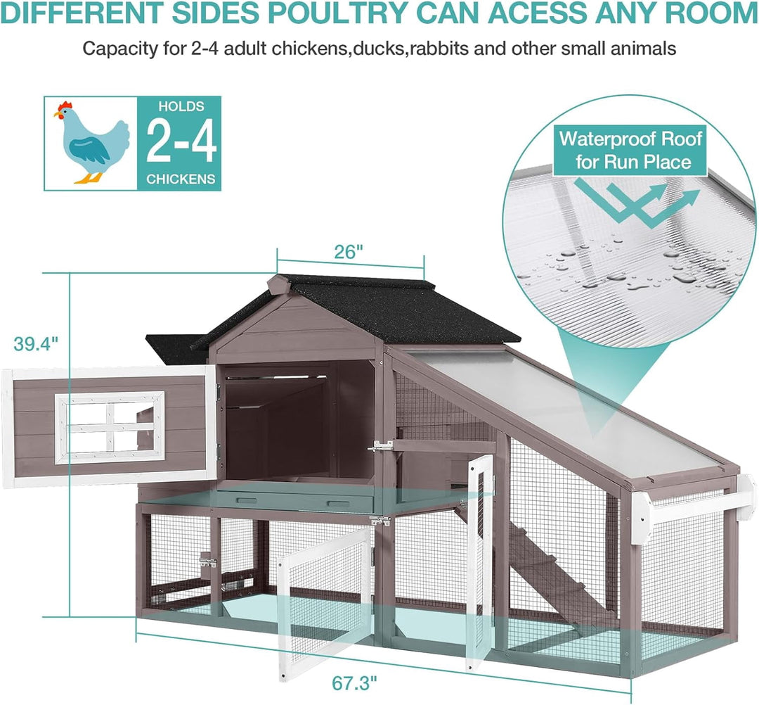 MEDEHOO Chicken Coop, Mobile Chicken House with with Wheel, Outdoor Hen House Poultry Cage with Nesting Box, Leakproof Pull Out Tray and UV-Resistant Roof (Brown) AIR23-B-A122-WM